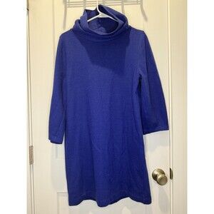 COS Blue Wool Cotton Blend Cowl Neck 3/4 Sleeve Sweater Dress Sz XS Tunic